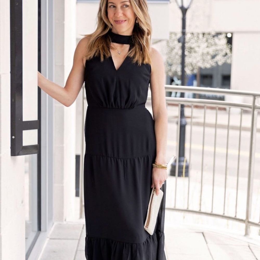 SAM EDELMAN Solid-Hued Halter Tiered Maxi Dress